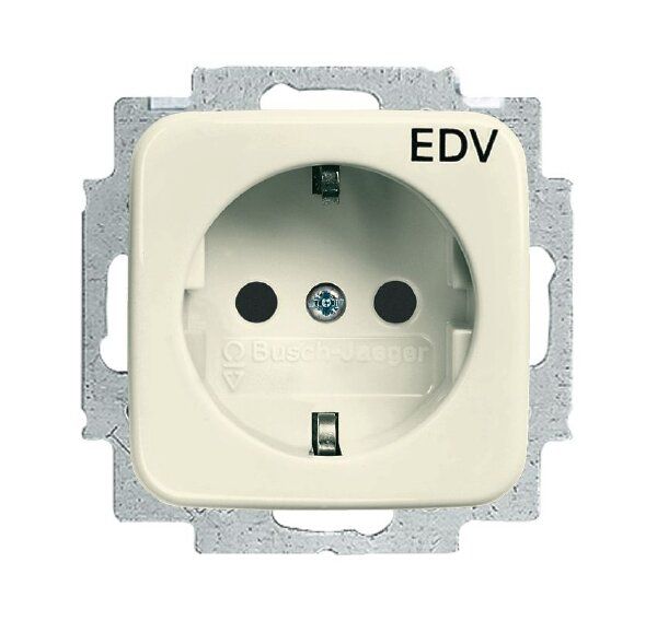 Busch-Jaeger 20 EUC/DV-212 Schutzkontakt-Steckdose mit Aufdruck "EDV", mit Befestigungskrallen, weiß glänzend, Busch-Duro 2000 SI