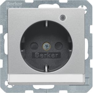 Berker 41106084 Schutzkontakt-Steckdose mit Kontroll-LED, Beschriftungsfeld, erhöhtem Berührungsschutz und Schraub-Liftklemmen Q.x aluminium samt lackiert