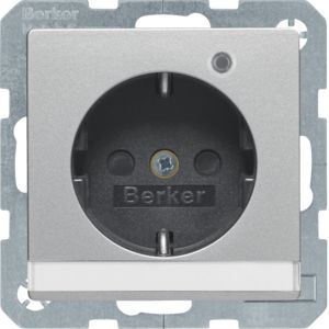 Berker 41106084 Schutzkontakt-Steckdose mit Kontroll-LED, Beschriftungsfeld und erhöhtem Berührungsschutz, Q.x, aluminium samt