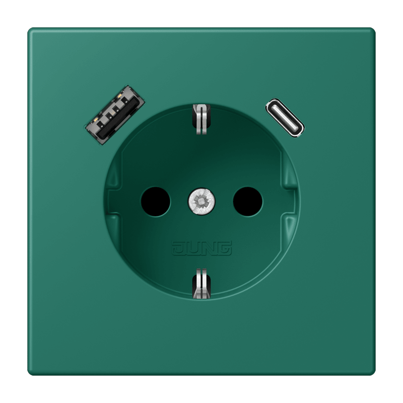 Jung LC152015CA216 Schutzkontakt-Steckdose mit USB-Ladegerät Typ AC, Safety+, Les Couleurs® 32040, vert anglais
