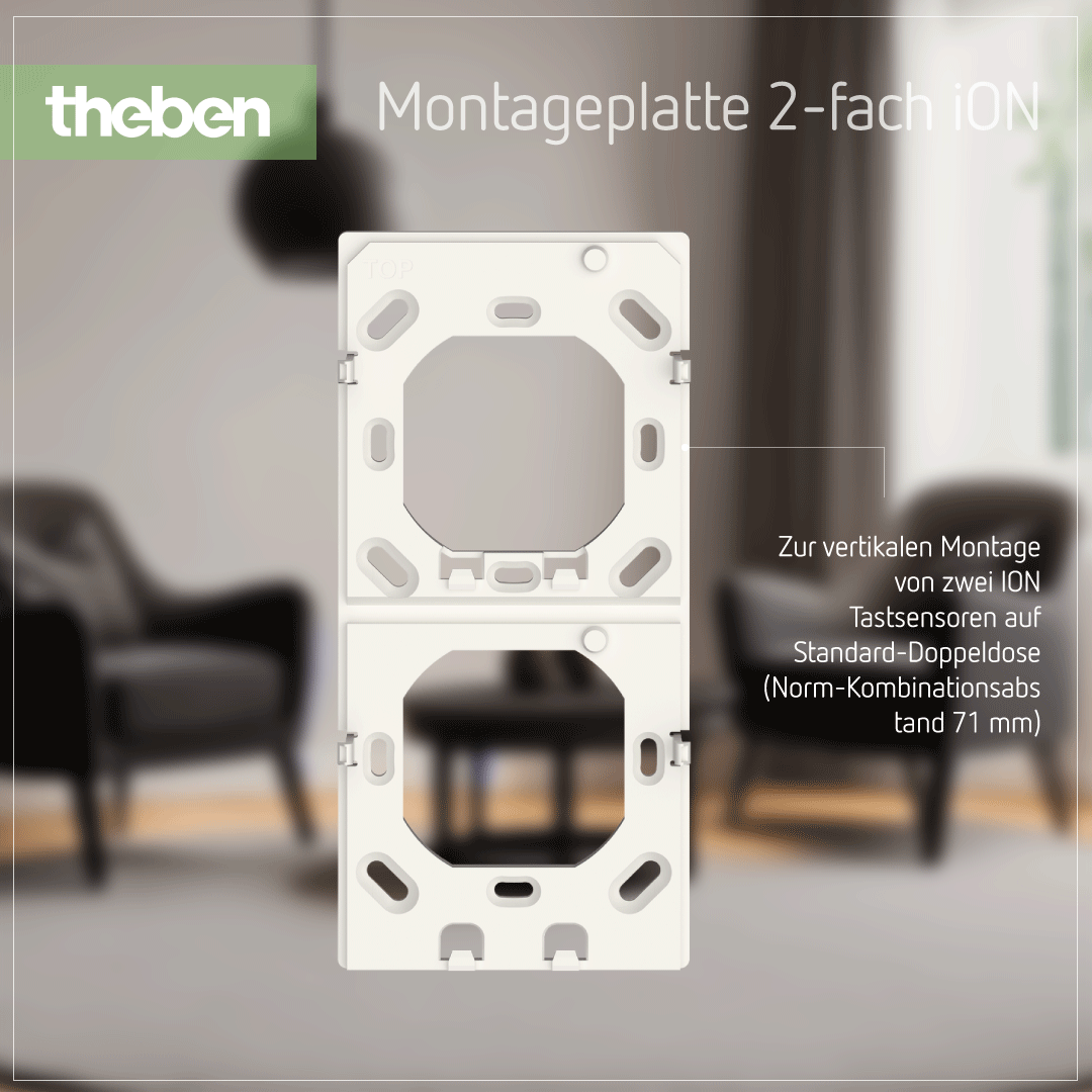Theben 9070822 Montageplatte 2-fach iON zur Installation von zwei iON Tastsensoren in Weiß