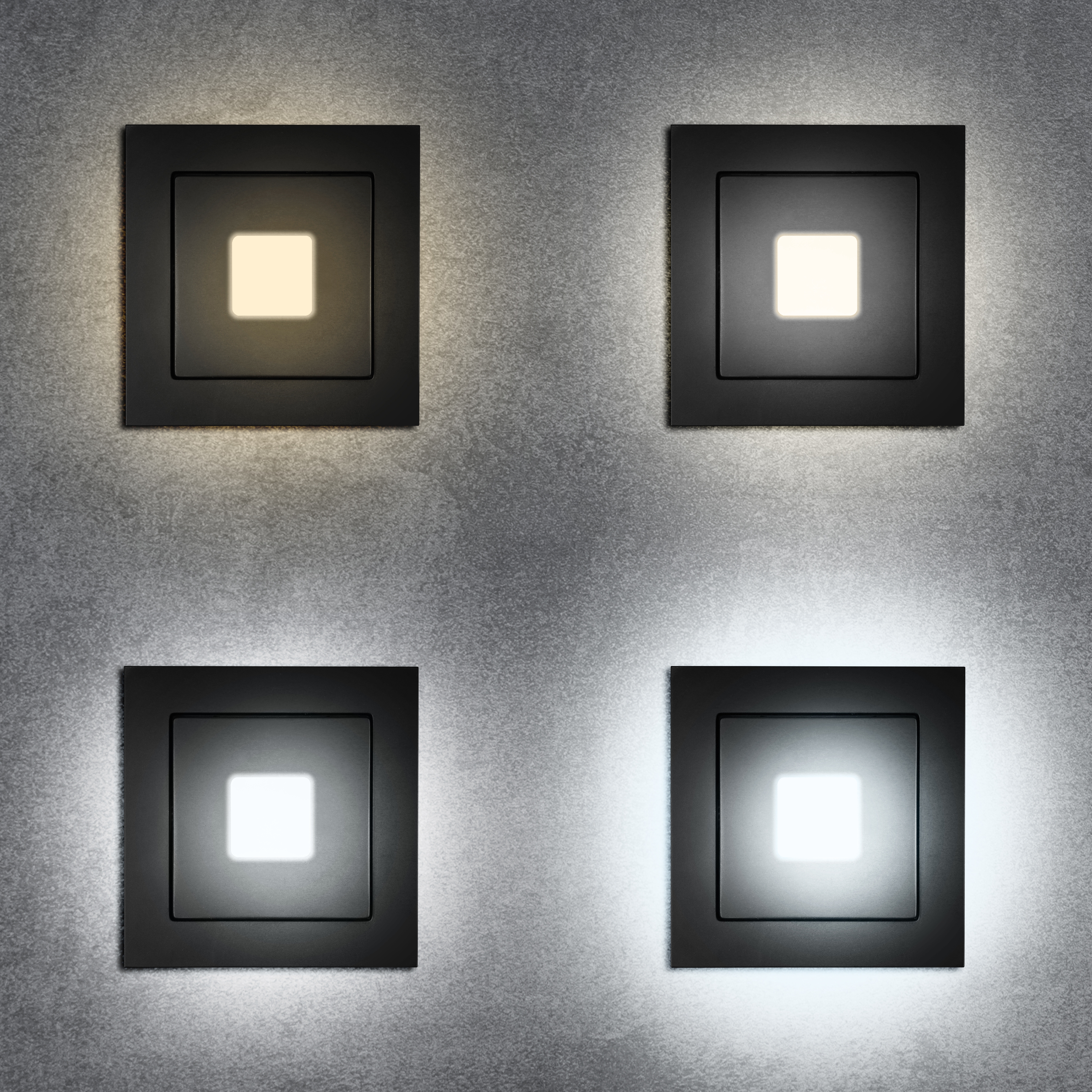 qles WEQ0403 Wandeinbauleuchte Quadrat, für Merten System-M, beleuchtet/LED/warmweiß (3000k), Schwarz matt, IP44, Quadrat