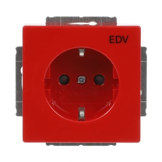 Busch-Jaeger 20 EUCKS/DV-12-82-101 Schutzkontakt-Steckdose Safety+, mit Aufdruck "EDV", rot glänzend, Plattform 63