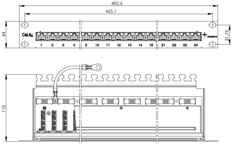 Telegärtner MPP24-HS K 24-Port 19" Patchpanel Cat. 6A, lichtgrau