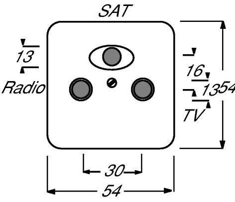 Busch-Jaeger 1743-03-212 Zentralscheibe Radio/TV/SAT, 3-fach, als Abdeckung für handelsübliche Antennensteckdosen, weiß glänzend, Busch-Duro 2000 SI