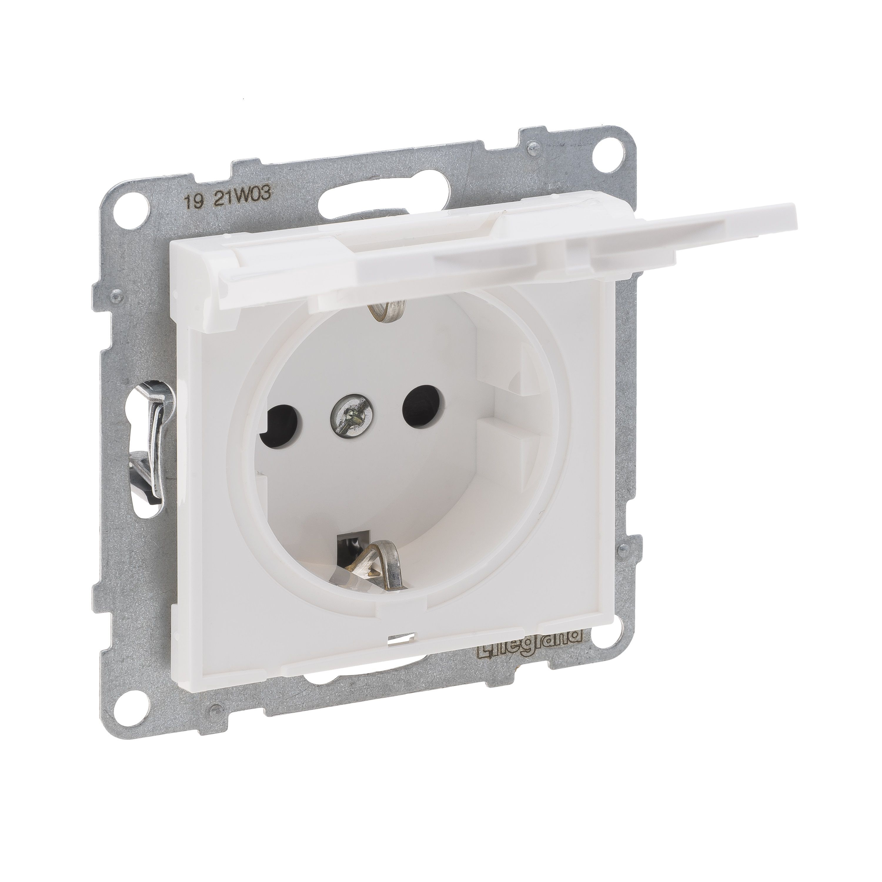 Legrand 765123 SEANO Schutzkontakt-Steckdose, Steckklemmen, 16 A, 250 V, mit erhöhtem Berührungsschutz, Klappdeckel IP21, Ultraweiß