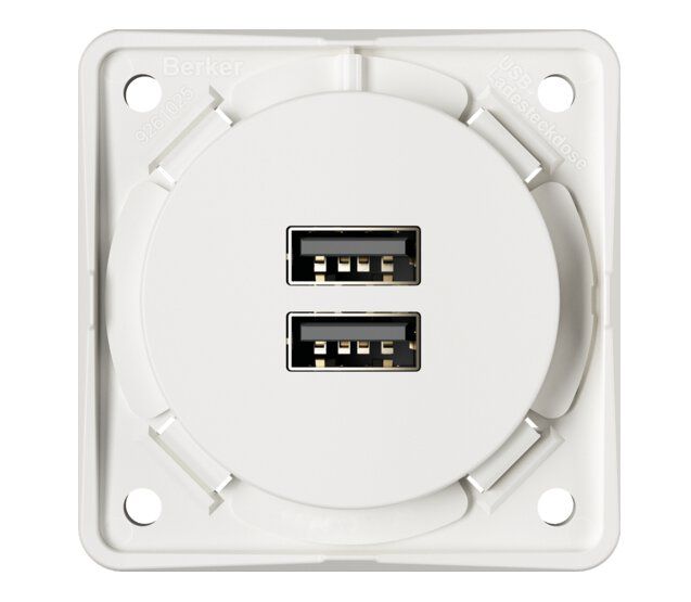 Berker 926102509 USB Ladesteckdose, 2-fach Typ A, 3A,Integro, polarweiß matt
