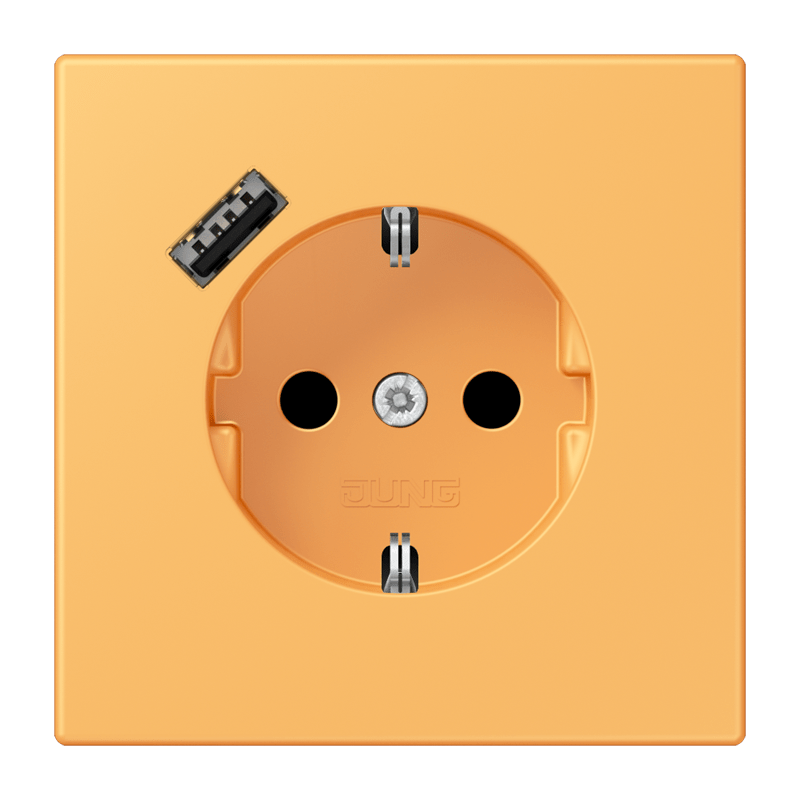 Jung LC152018A254 Schutzkontakt-Steckdose mit USB-Ladegerät Typ A, Safety+, Les Couleurs® 4320L, ocre jaune clair