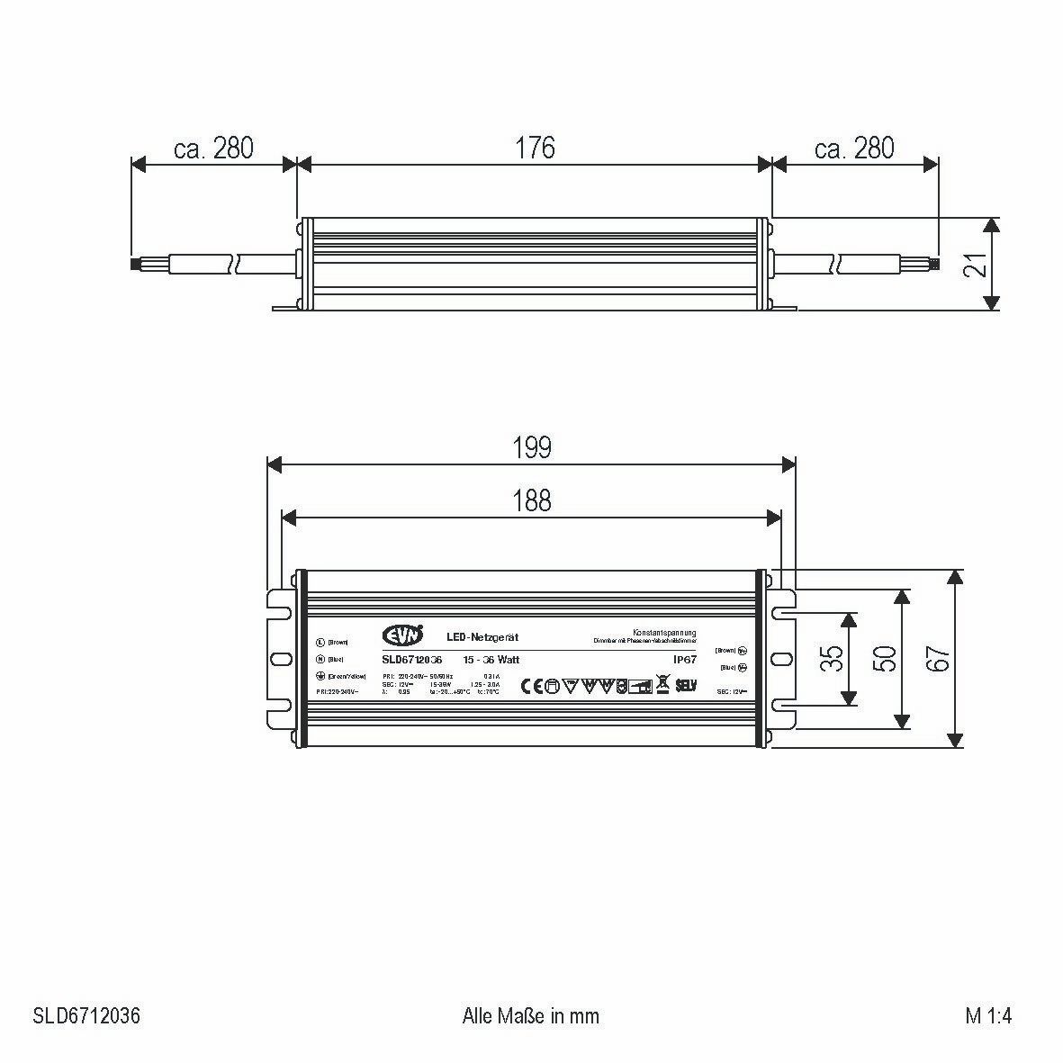 EVN SLD6712036 NG 12V/DC, 15-36W, IP67