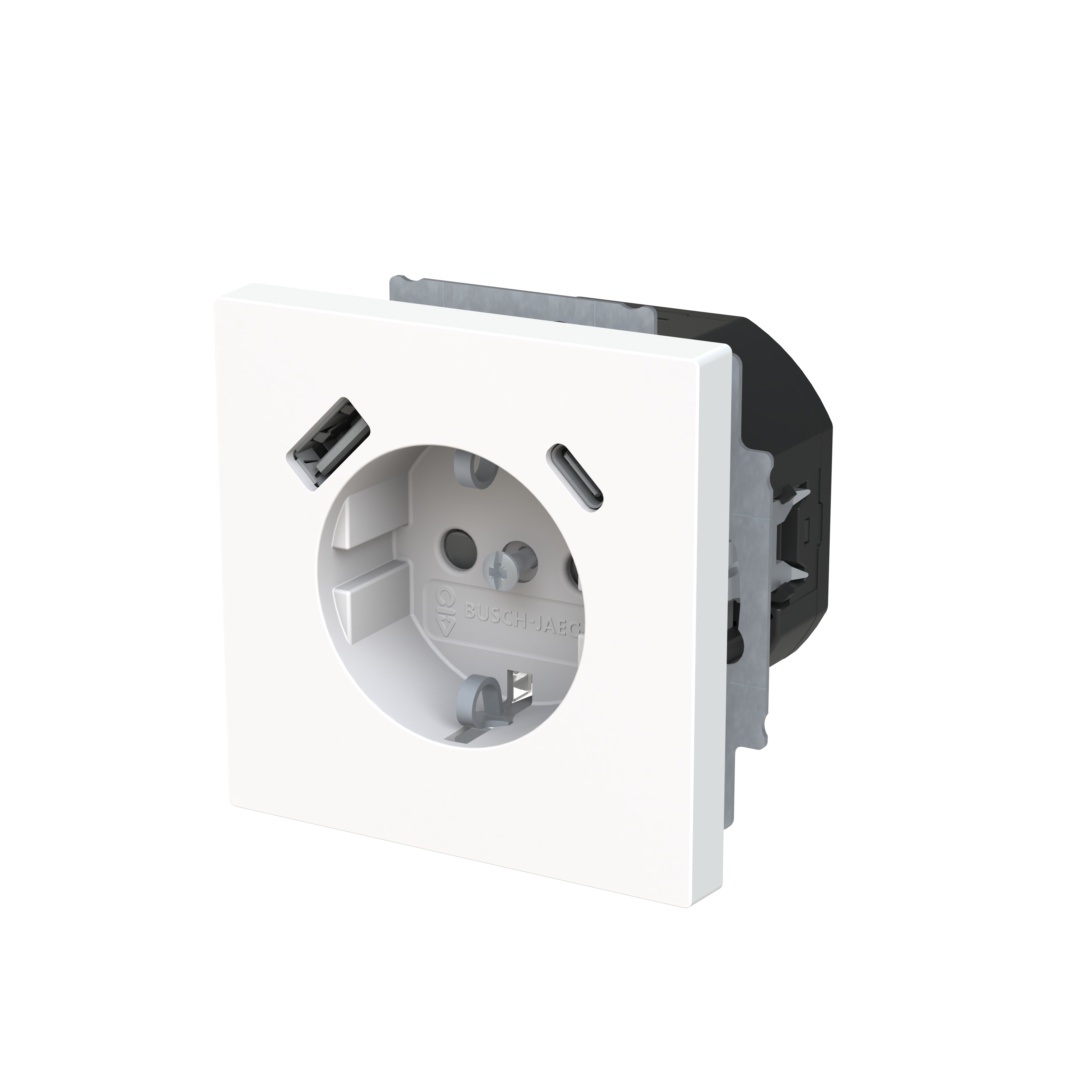 Busch-Jaeger 20 EUCB2USBAC-44M Schutzkontakt-/USB-A+C Steckdose Safety+ , mit Befestigungskrallen, studioweiß matt, Busch-art linear