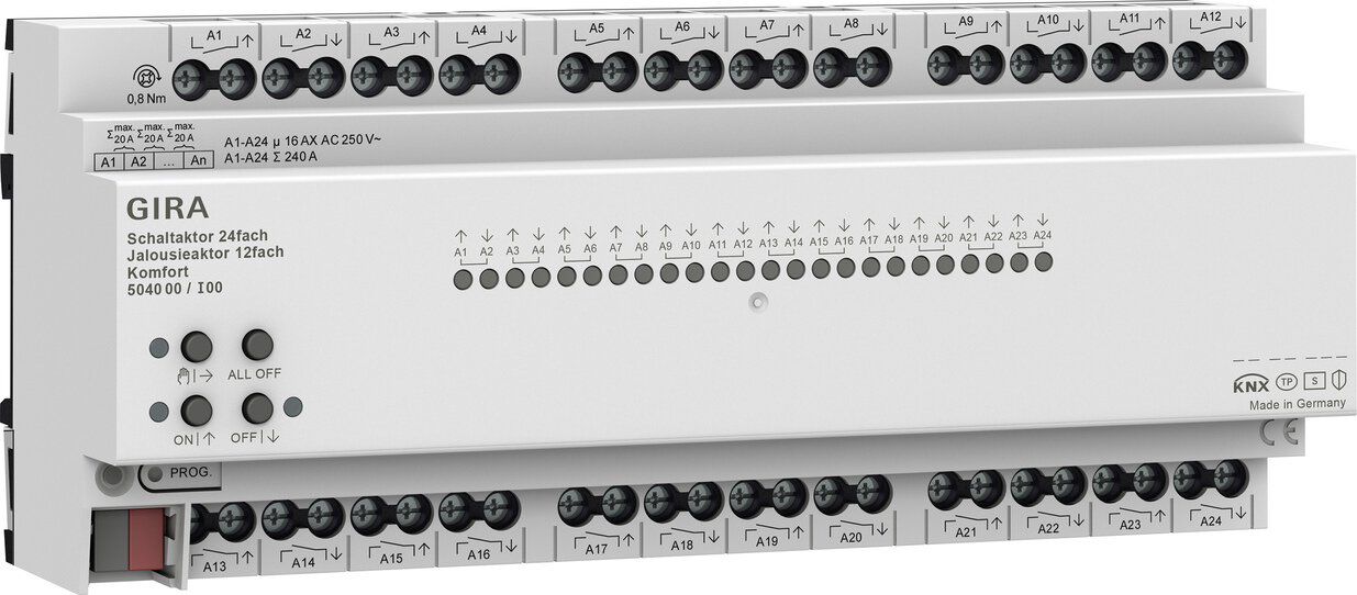 Gira 504000 Schalt-/Jalousieaktor 24-fach/12-fach 16 A REG Komfort KNX Secure
