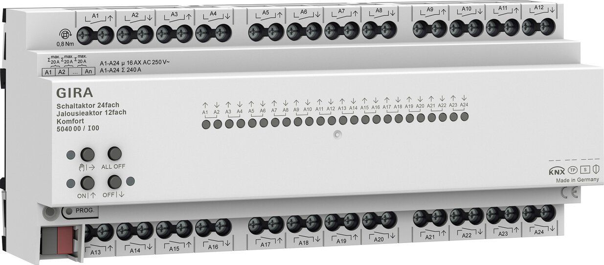 Gira 504000 Schalt-/Jalousieaktor 24-fach/12-fach 16 A REG Komfort KNX Secure