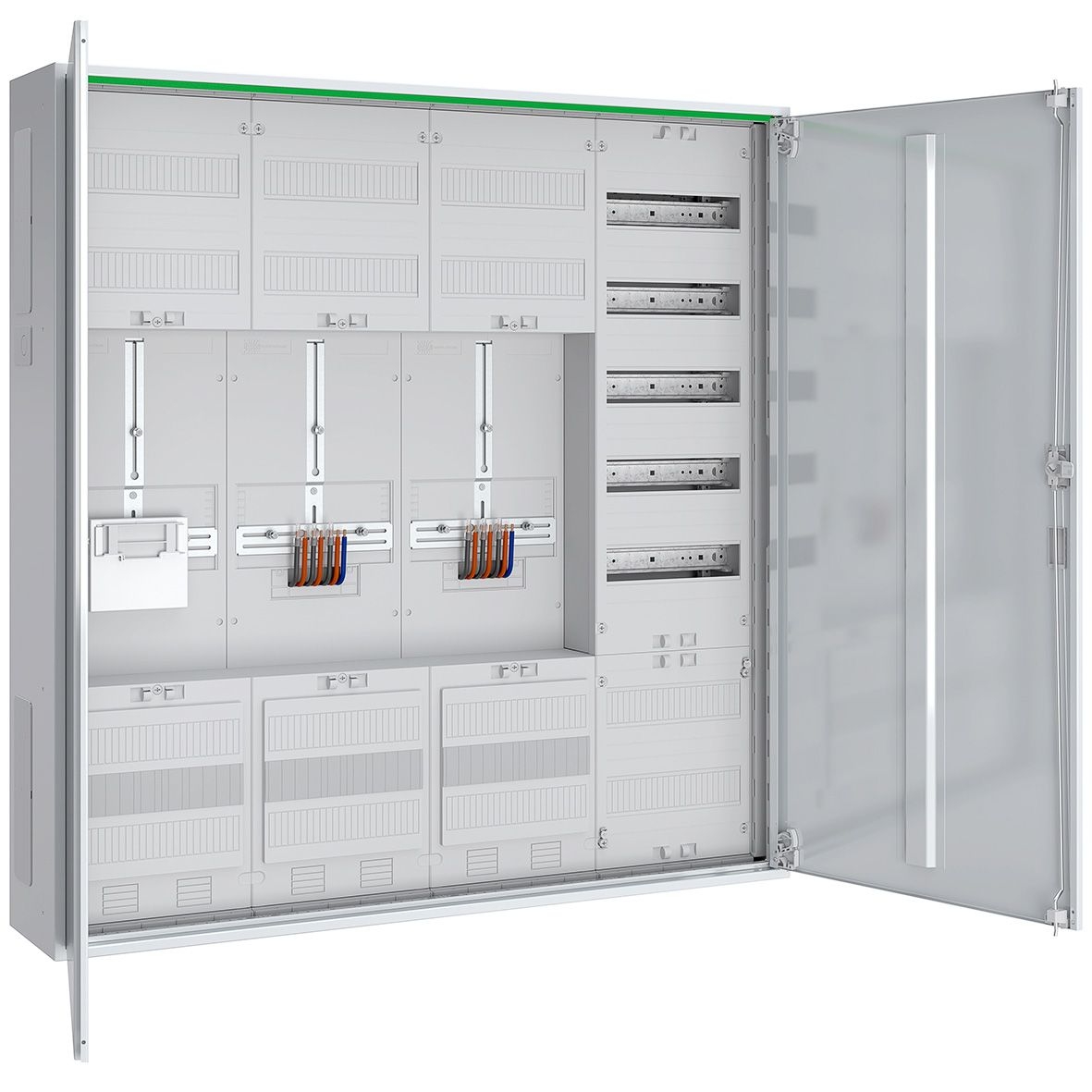 ABN ABNRS407Z0072 Zählerschrank 3Pkt, 2Z, 1R, 1V, 1APZ, HLAK/Kanal, IP44, SKII, 5-polig, BxHxT 1050x1100x210 mm, weiß