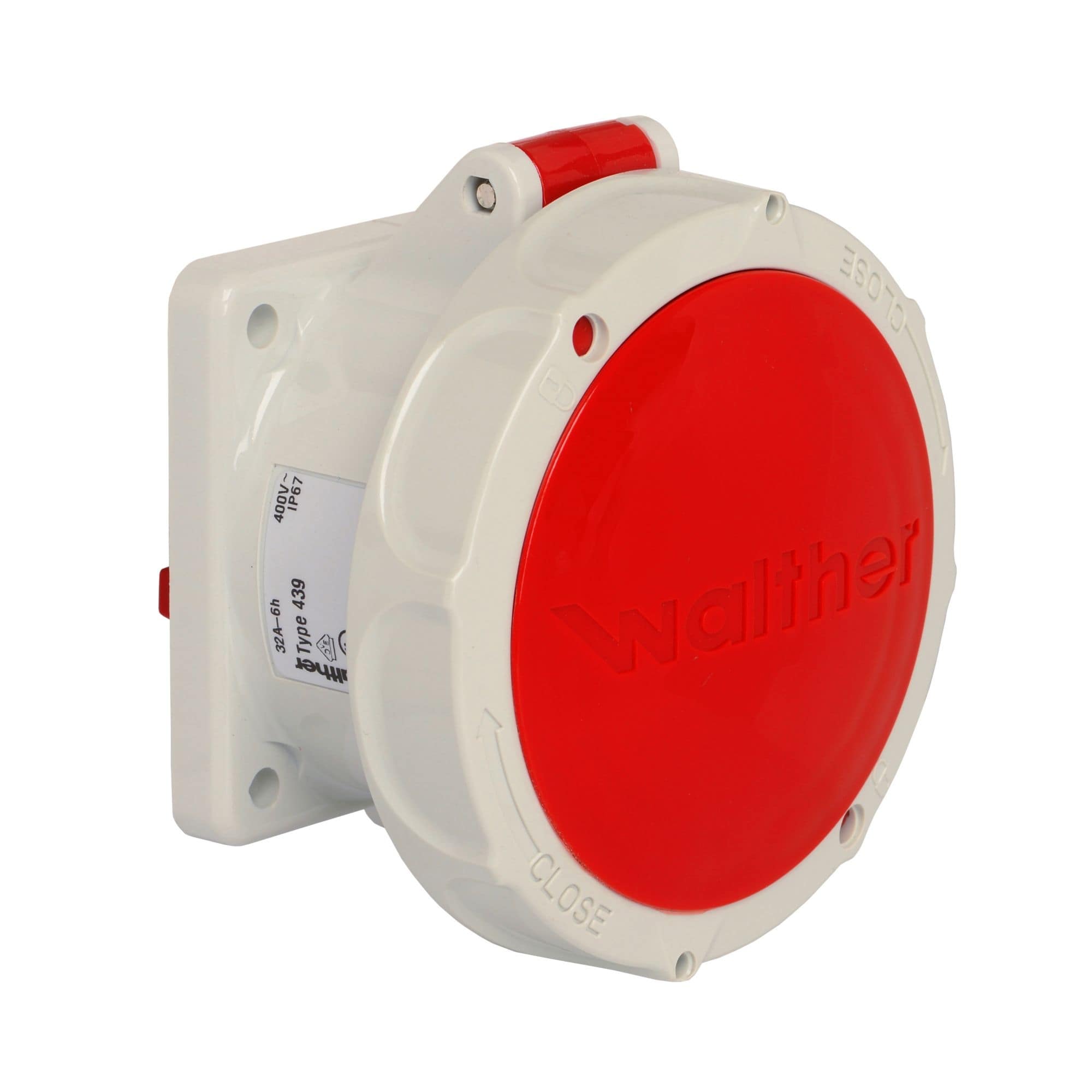 Walther Werke 469P Wasserdichte Anbaudose gerade 63A 5P 6h mit Flansch 107x100mm mit Pilotkontakt