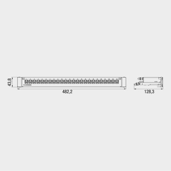 Rutenbeck 234101100 Cat.6A iso U-Patchpanel, ungeschirmt, 19"/1 HE, mit 24 RJ45-Steckbuchsen, Direktmontage, lichtgrau