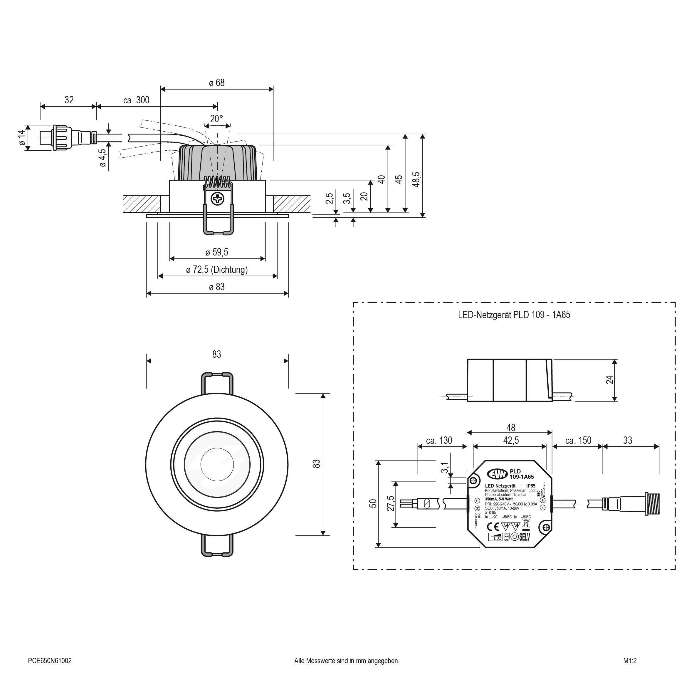 EVN PCE650N61002 LED Deckeneinbau rund, schwenkbar, IP65, 6W, 3000K, 620lm