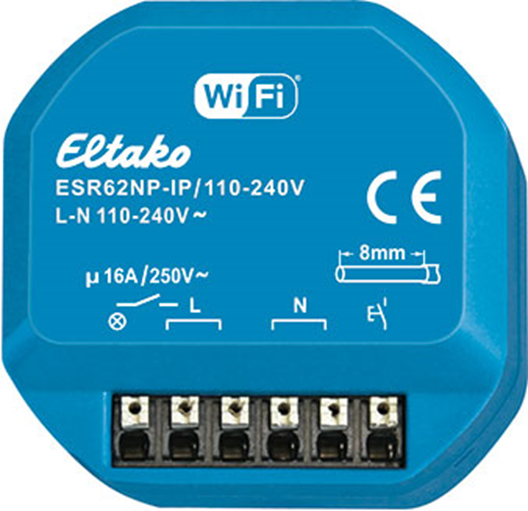 Eltako 30062001 Stromstoß-Schaltrelais IP über Wi-Fi ESR62NP-IP/110-240V, 1 Schließer nicht potenzialfrei, 16A, Apple Home-zertifiziert, REST-API