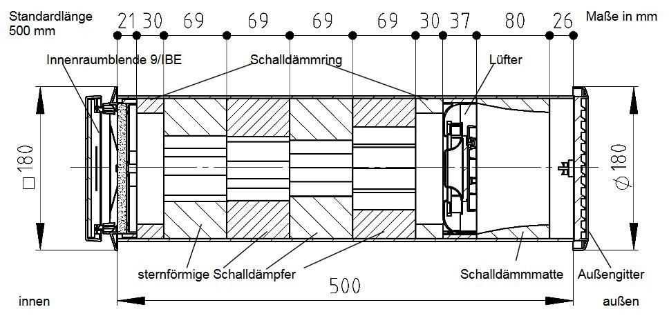 Lunos 039996 Radialer Abluftventilator RA15-60 Einschub für Radiallüfter inkl. ec-Motor, Dämmringen, G2 Filter und Schalldämpfer, 12 V, 15-60 m³/h
