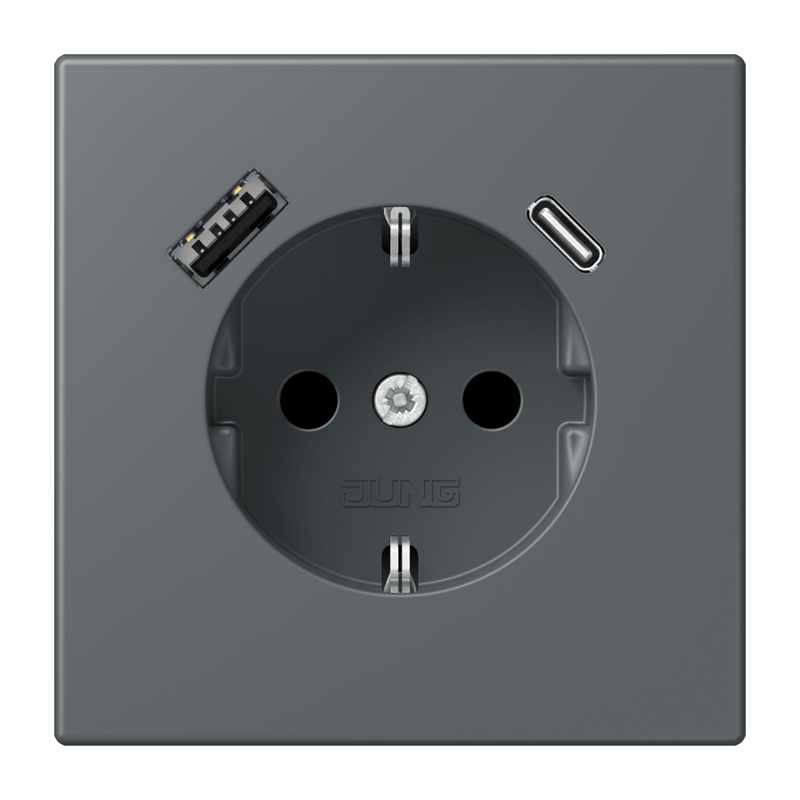 Jung LC152015CA202 Schutzkontakt-Steckdose mit USB-Ladegerät Typ AC, Safety+, Les Couleurs® 32010, gris foncé 31