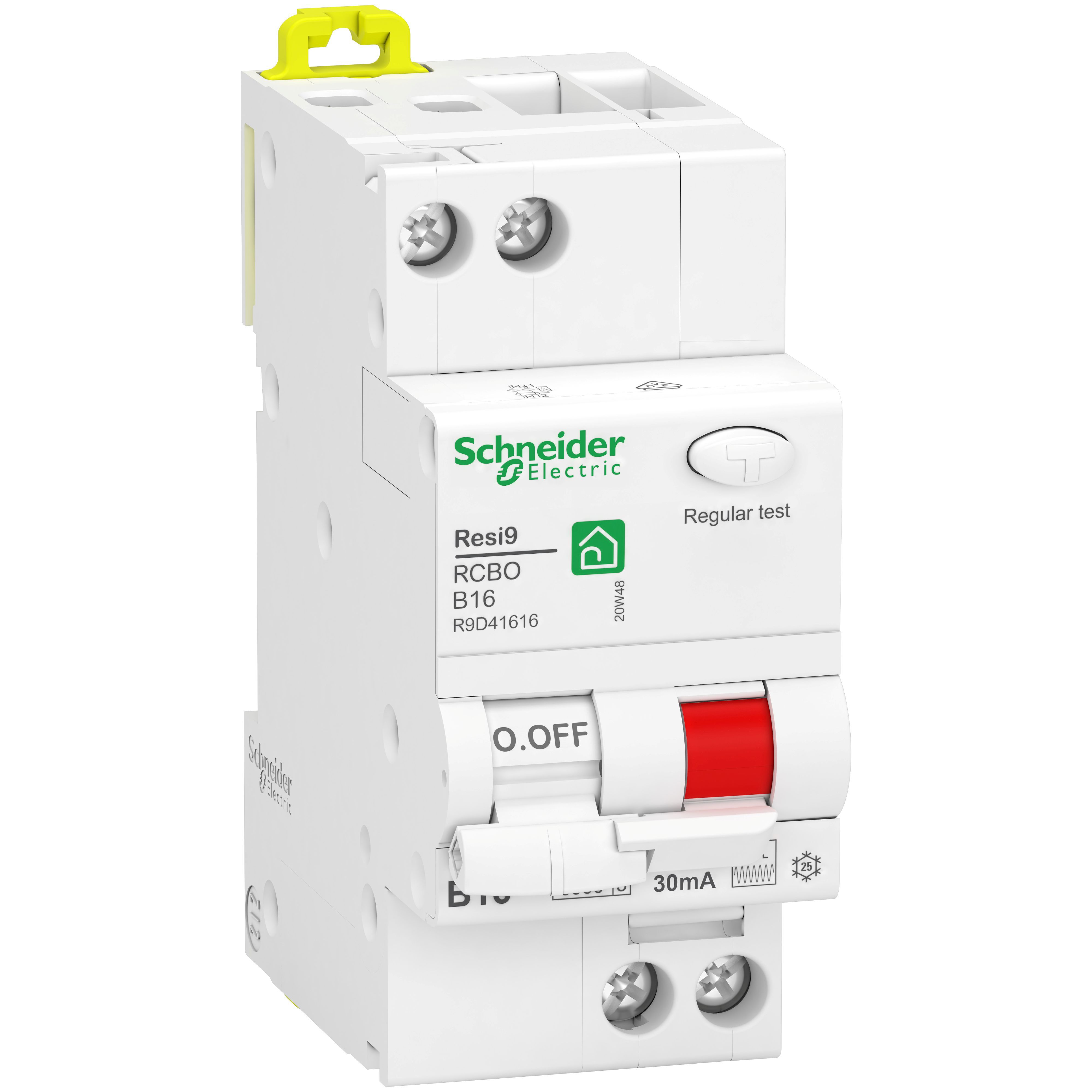 Schneider Electric R9D41616 FI/LS-Schalter Resi9 1P+N, 16A, B-Char., 30mA, Typ F, 6kA