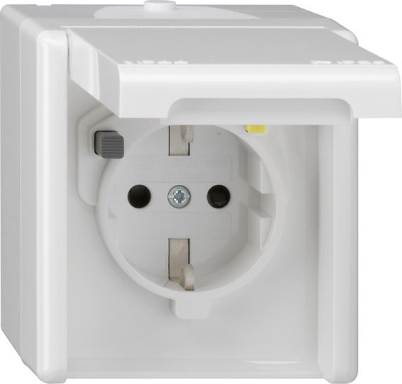 Gira 267730 FI-Schutzsteckdose 30 mA mit Klappdeckel und erhöhtem Berührungsschutz (Safety Plus), Aufputz, reinweiß
