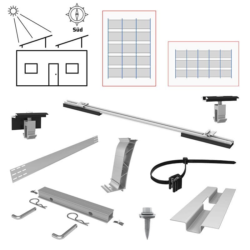 K2 E24-PV-SET3-UKF-15-S Unterkonstruktions-Set Flachdach Süd für 15 Module (ca. 6-7 kWp)