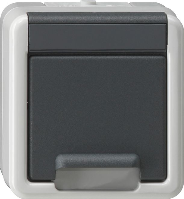Gira 441430 Schutzkontakt-Steckdose mit Klappdeckel und erhöhtem Berührungsschutz (Safety Plus), WG Aufputz, grau