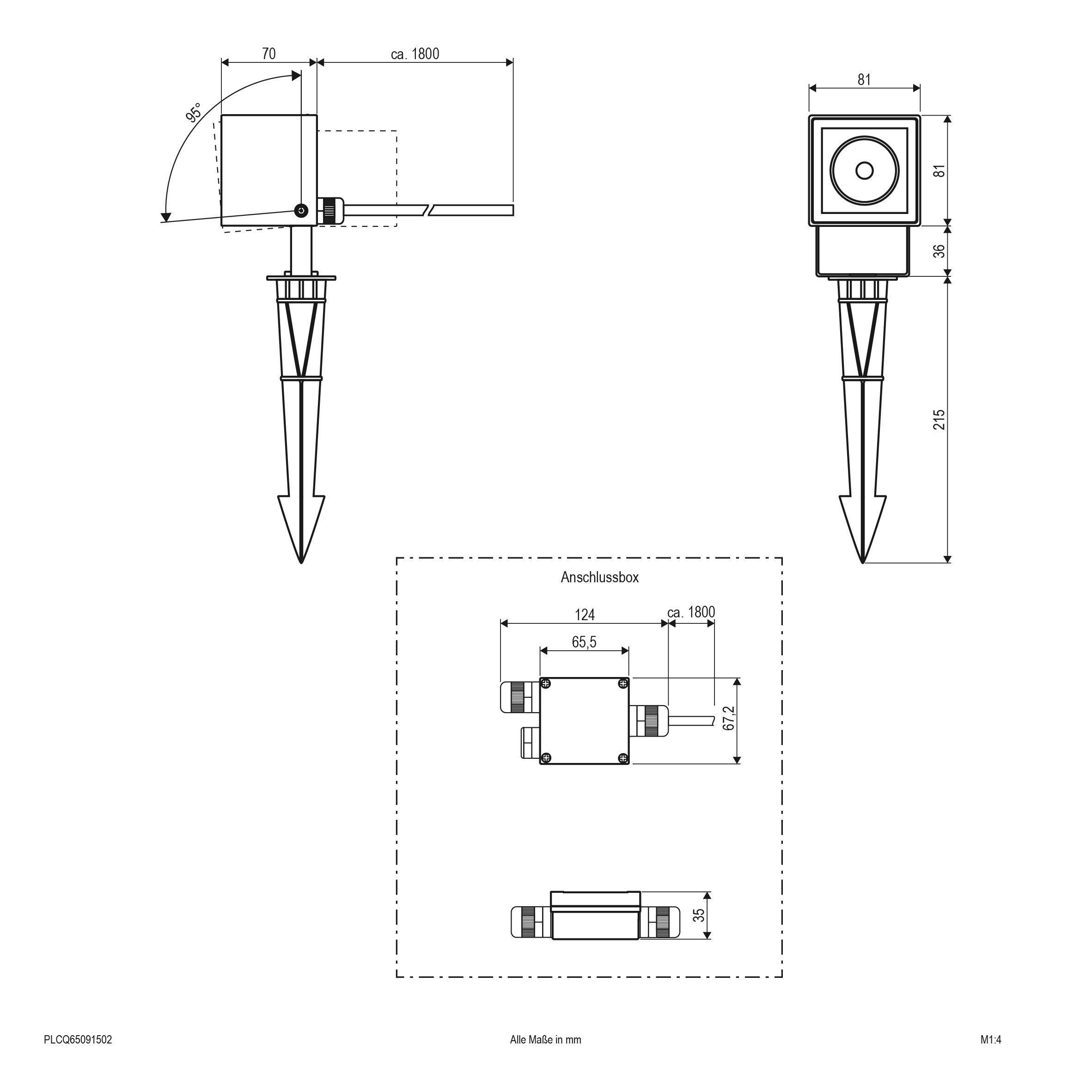 EVN PLCQ65091502 LED Gartenspot IP65, 9W, 3000K, 512lm, 1,8m Zuleitung