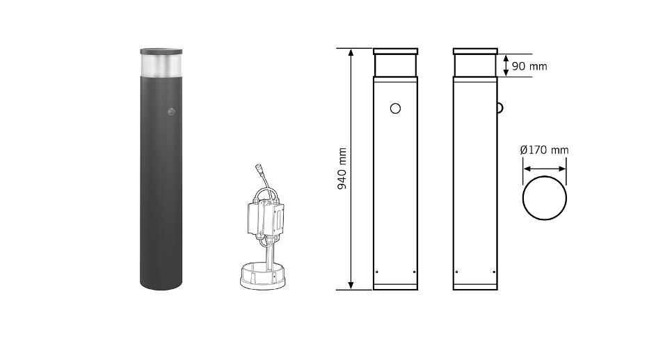 B-Ware - ESYLUX EL10820946 Pollerleuchte ALVA graphitgrau, 810lm, 4100 K, Bewegungsmelder, DALI, Seeluftbeständig
