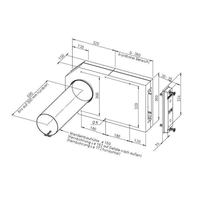Helios WL 45-160 LE-RP Rohbaupaket mit Laibungskanal und Wandeinbauhülse  für dezentrales Lüftungsgerät KWL EC 45