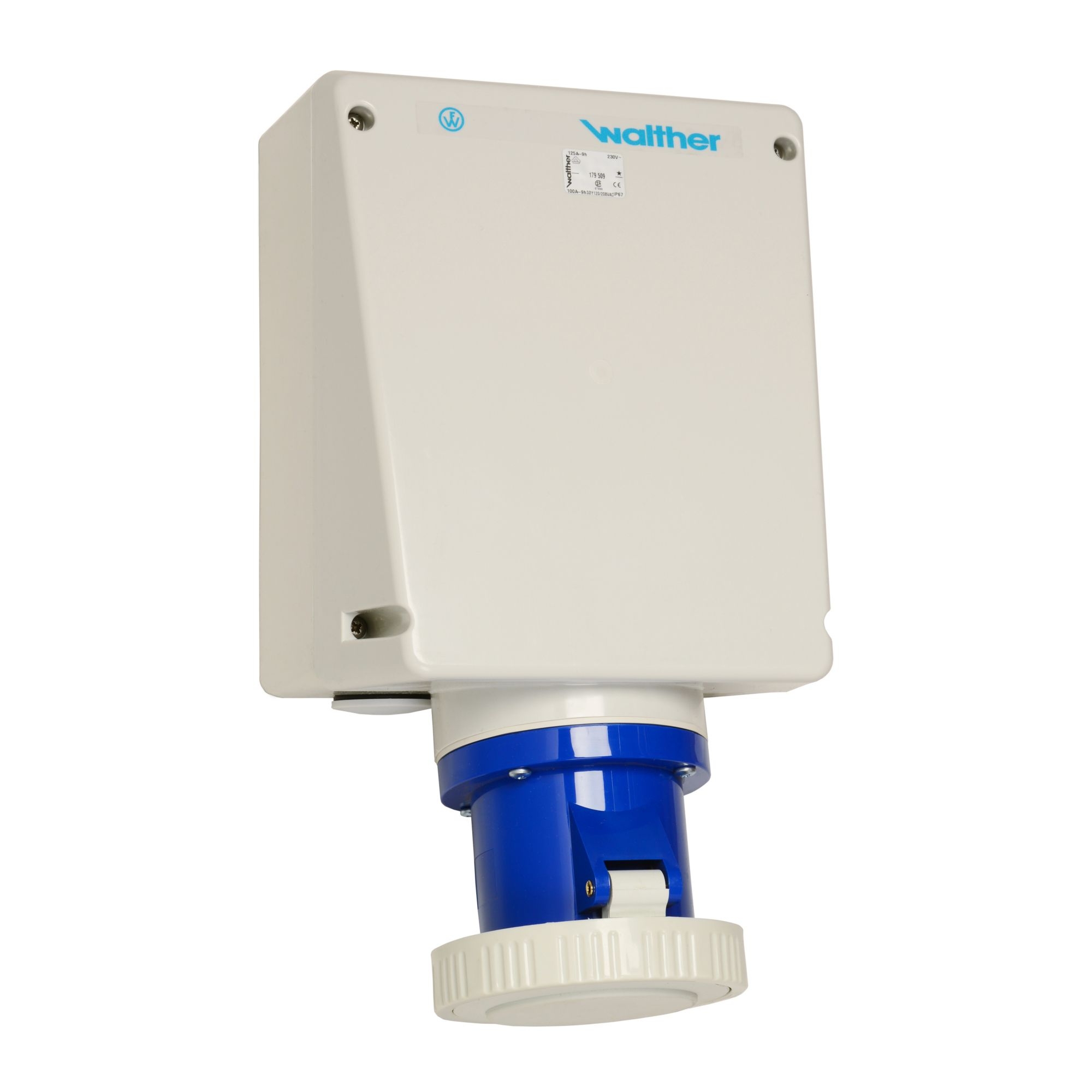 Walther Werke 179509 Wasserdichte Wandsteckdose zur Innenbefestigung 125A 5P 9h mit je 2 Kabeleinführungen oben/unten und Klemmsatz