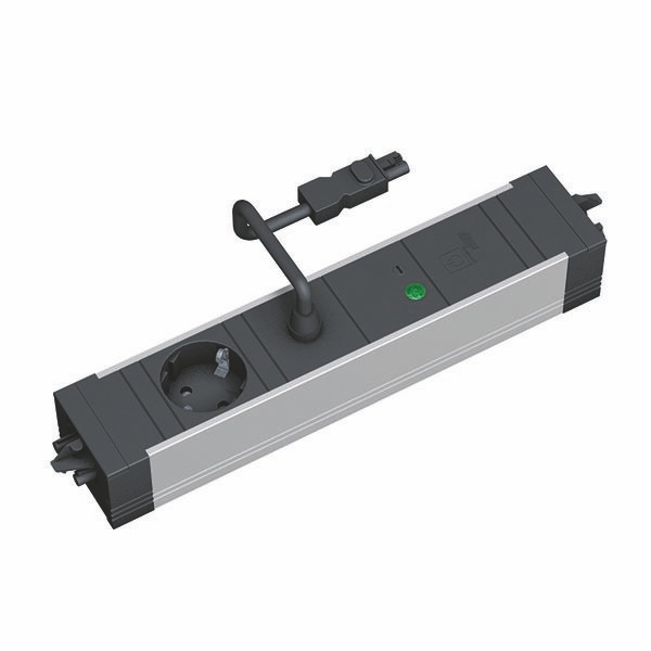 Bachmann 906.18823 Modulare Steckdosenleiste mit Abschaltautomatik STEP ALU Automatic Save, 1x Schutzkontaktsteckdose, 1x Tasteranschluss, GST18, aluminium/schwarz