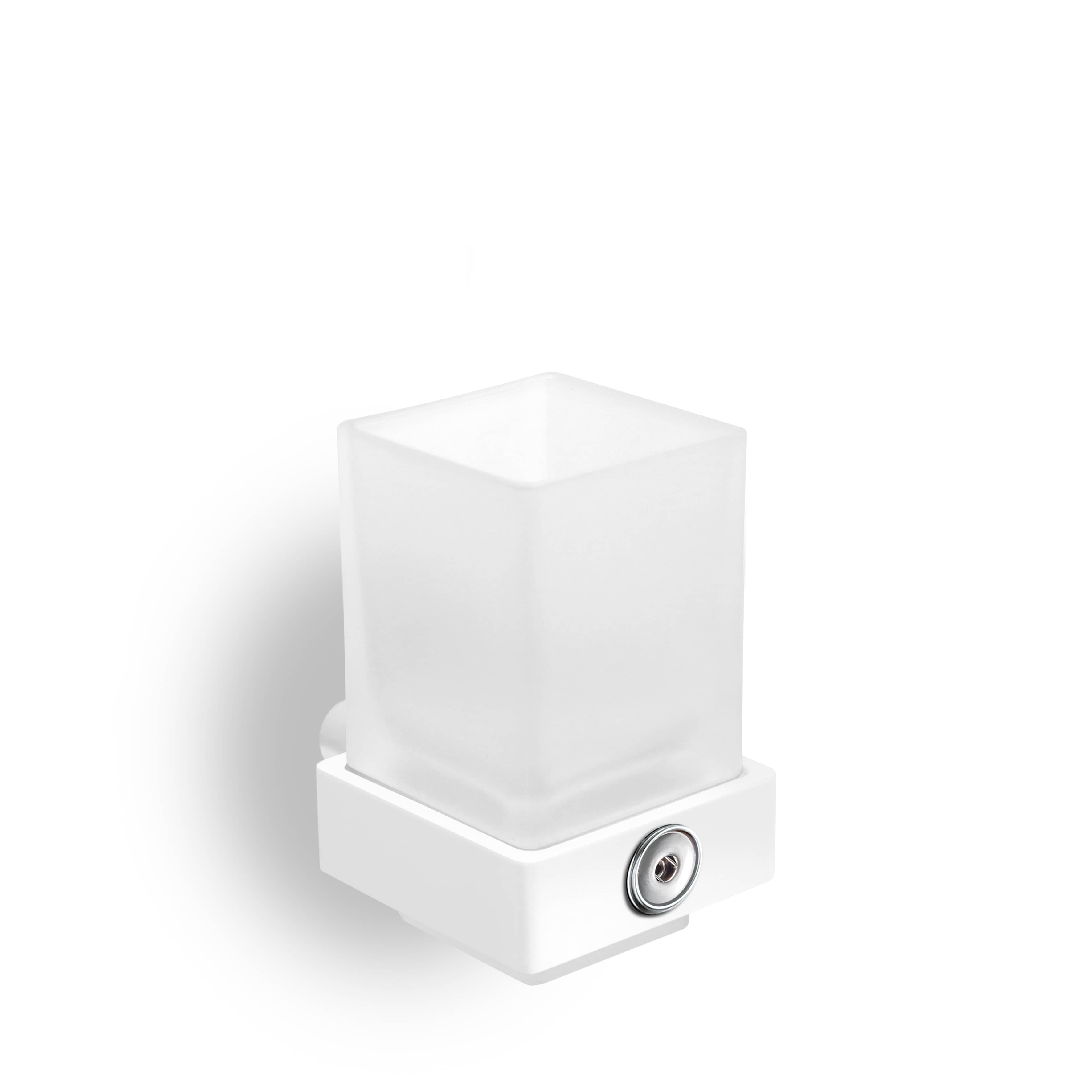 qles HWBD0625 Badhalter Wasserglas, für Merten System-M, Glas satiniert, beleuchtet/LED/warmweiß (3000k), Aktivweiß glänzend, brillant, IP44, inkl. Druckknopfaufnahme