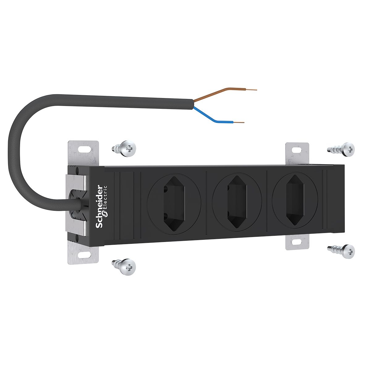 ABN ABNPE303P01 Schutzkontaktsteckdose 3-fach, drehbar, mit 2 m Leitung, H05VV-F 3G 1,5mm² und Montagezubehör