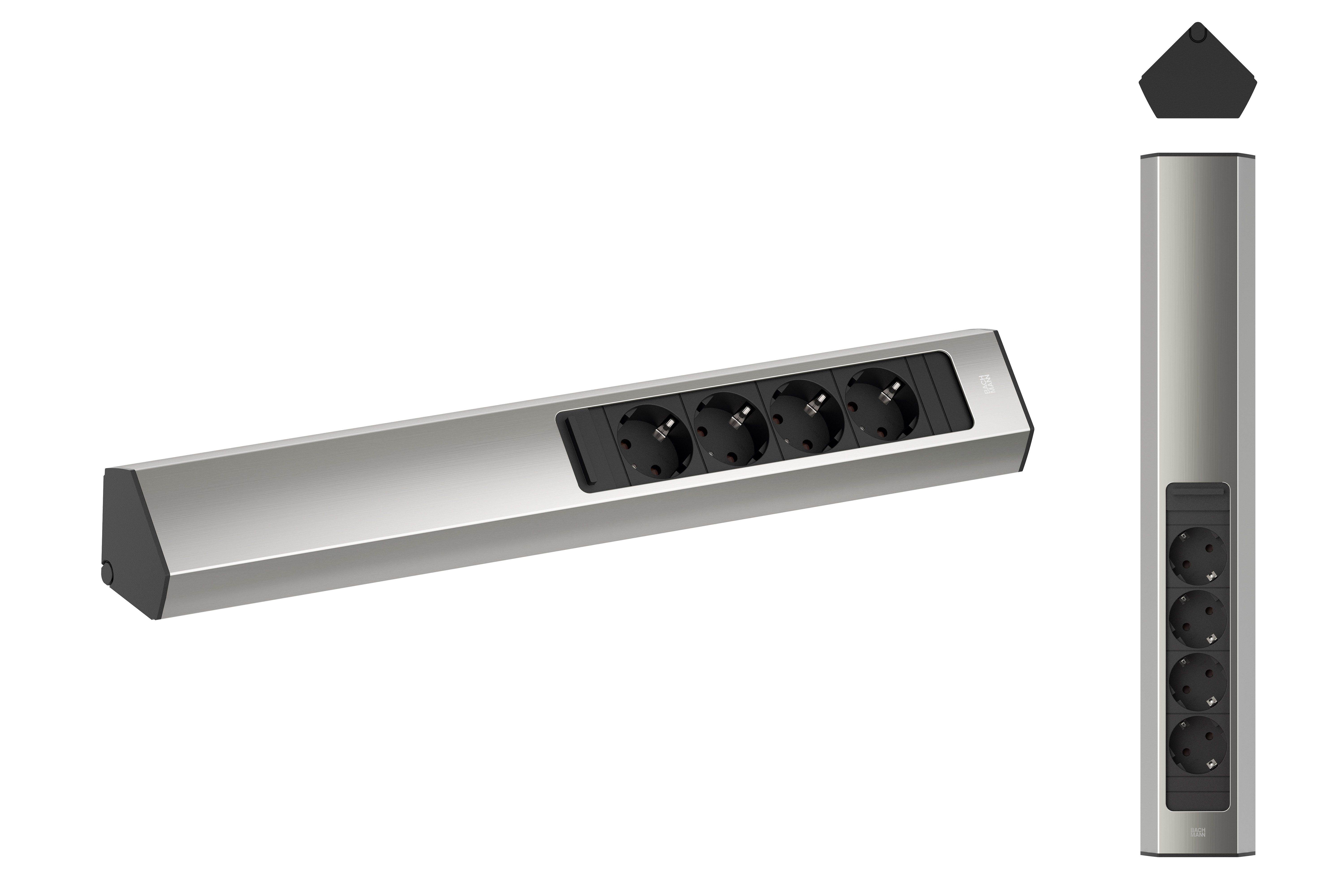 Bachmann 932.004 Steckdosenleiste CASIA 2 Lang, 4x Schutzkontaktsteckdose, 2,0 m, Aderendhülsen und beigelegter Montagestecker, edelstahl