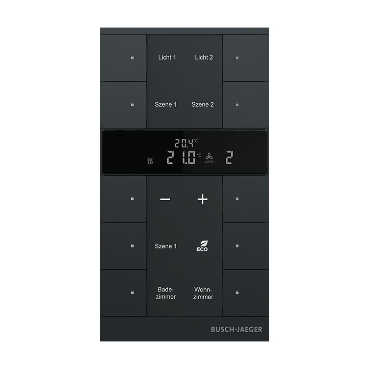 Busch-Jaeger SBR-F-10.0.11-885 Raumtemperaturregler mit Bedienfunktion, 10-fach, schwarz matt, Busch-Tenton®