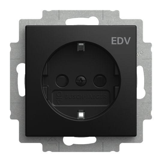 Busch-Jaeger 20 EUCB/DV-915 Schutzkontaktsteckdose Safety+, mit Aufdruck "EDV", Busch-balance SI, schwarz matt