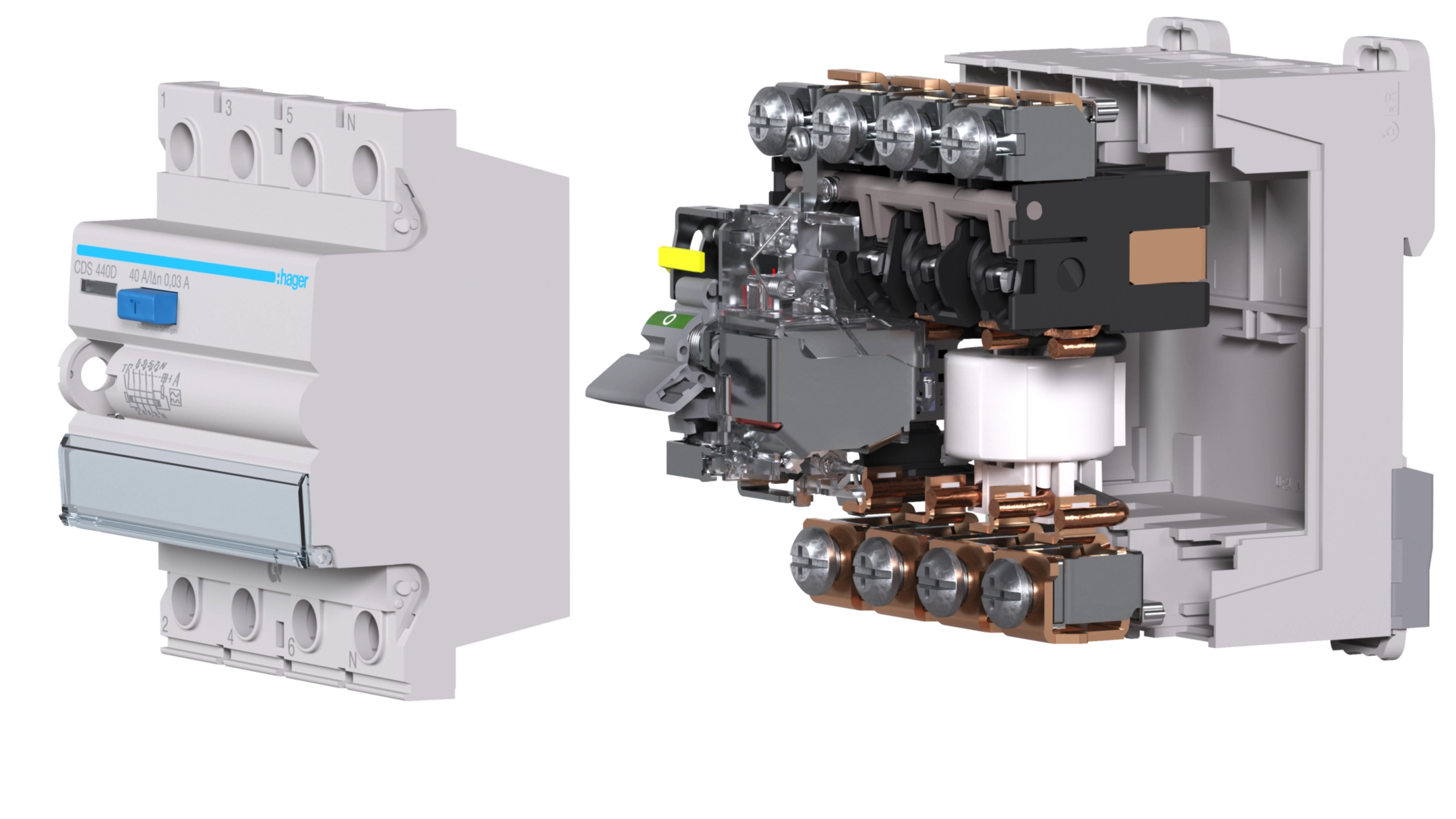 Hager CDS 440 D Fehlerstrom-Schutzschalter, 4-polig, 40A, 30mA, Typ A, QuickConnect, FI Schalter