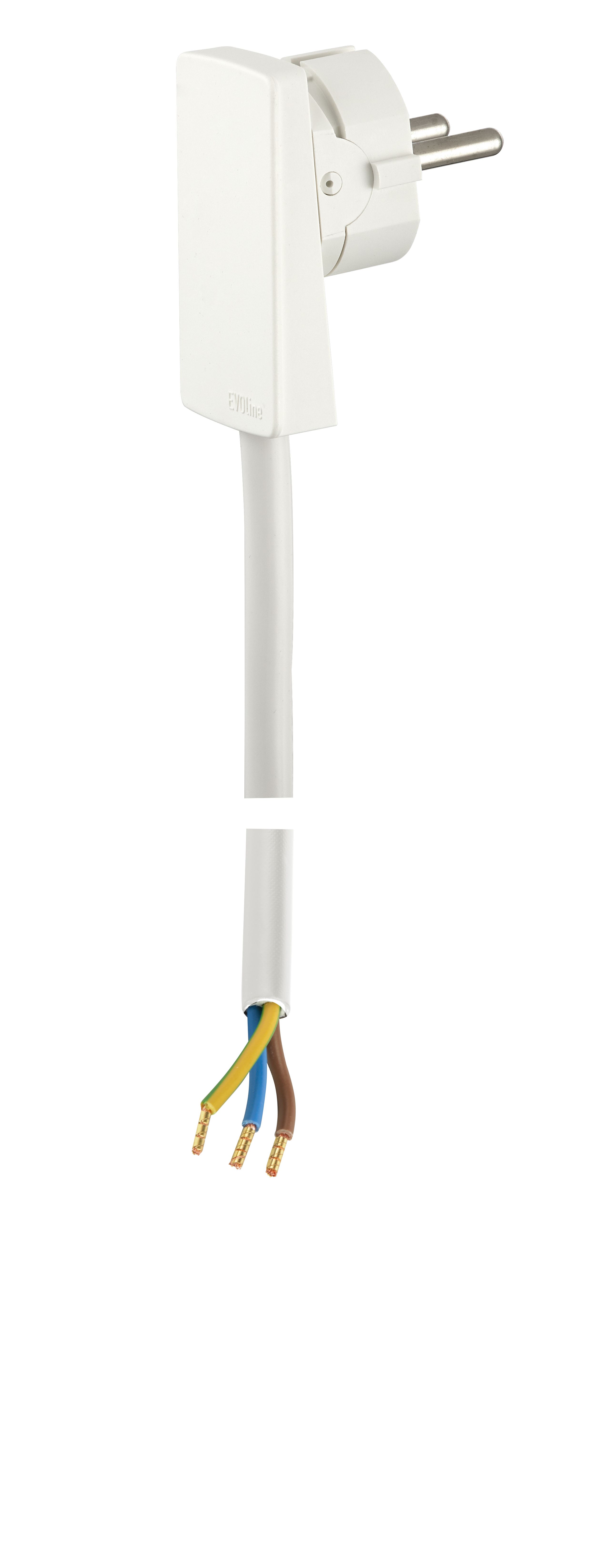 EVOline® 151200151300 PlugMini Fix flacher Schutzkontakt-Stecker mit Anschlußkabel, Aderendhülsen, weiß