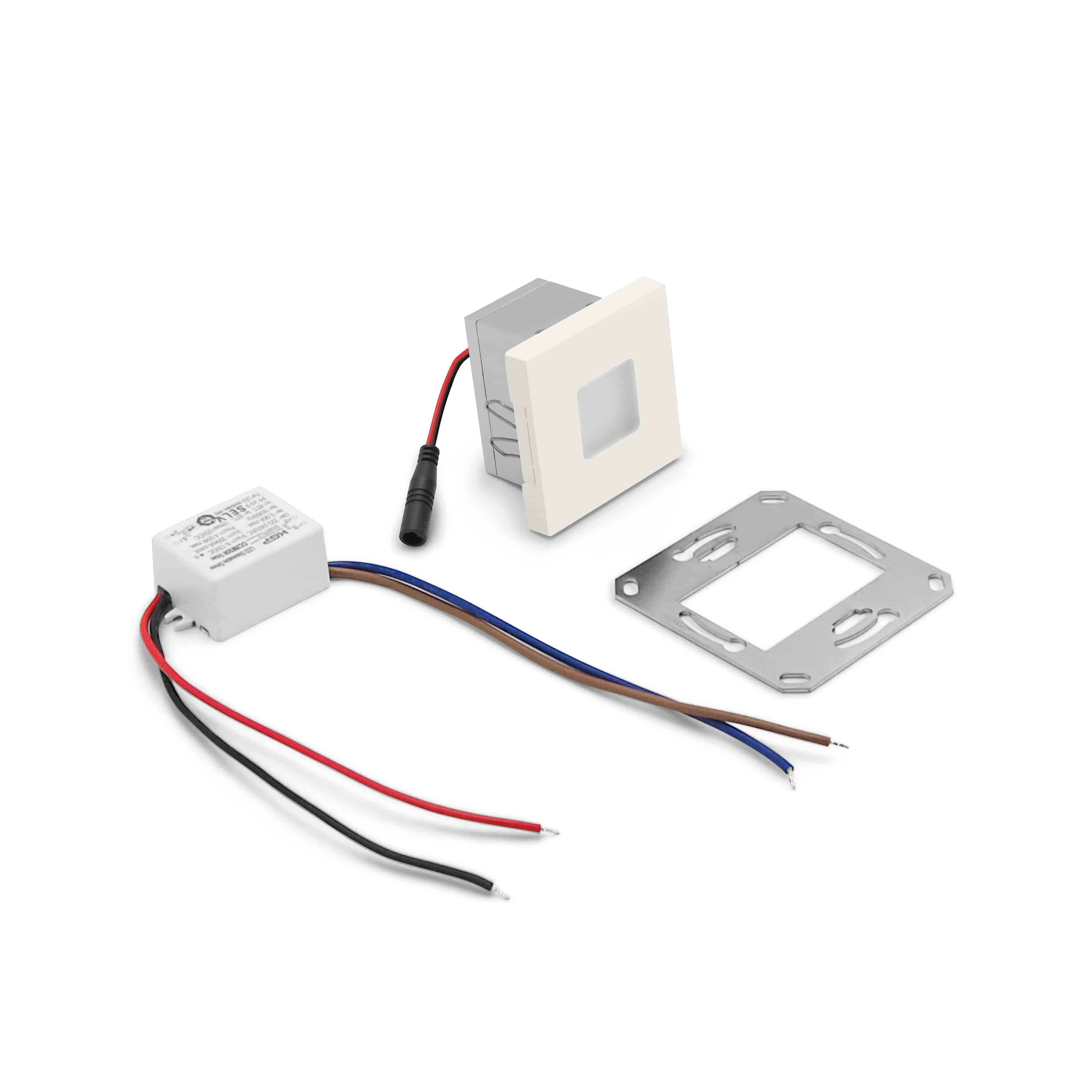qles WEQ0619 Wandeinbauleuchte Quadrat, für Merten System-M, beleuchtet/LED/warmweiß (3000k), Polarweiß glänzend, brillant, IP44