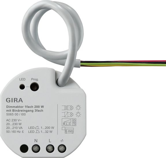Gira 506500 Dimmaktor 1-fach 200 W mit Binäreingang 3-fach für Gira One und KNX