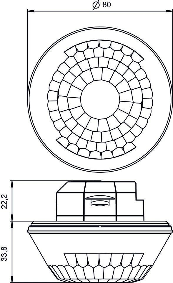 Theben 1039072 LUXA 103 S360-28 KNX UP WH Präsenzmelder Deckenmontage UP, DE/AP mit Zubehör, 2 x Licht, 2 x Präsenz, Erfassungsbereich 28 x 5 m für Korridore