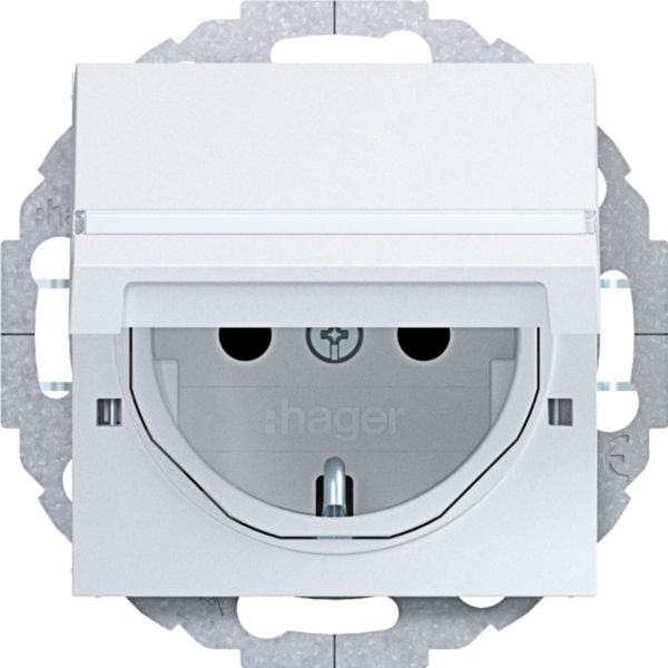 Hager WAS1214WM Schutzkontaktsteckdose mit Klappdeckel, arretierbar, erhöhter Berührungsschutz, 45° variable Einbaulage, Steckklemmen, A.x/C.x, lichtweiß matt