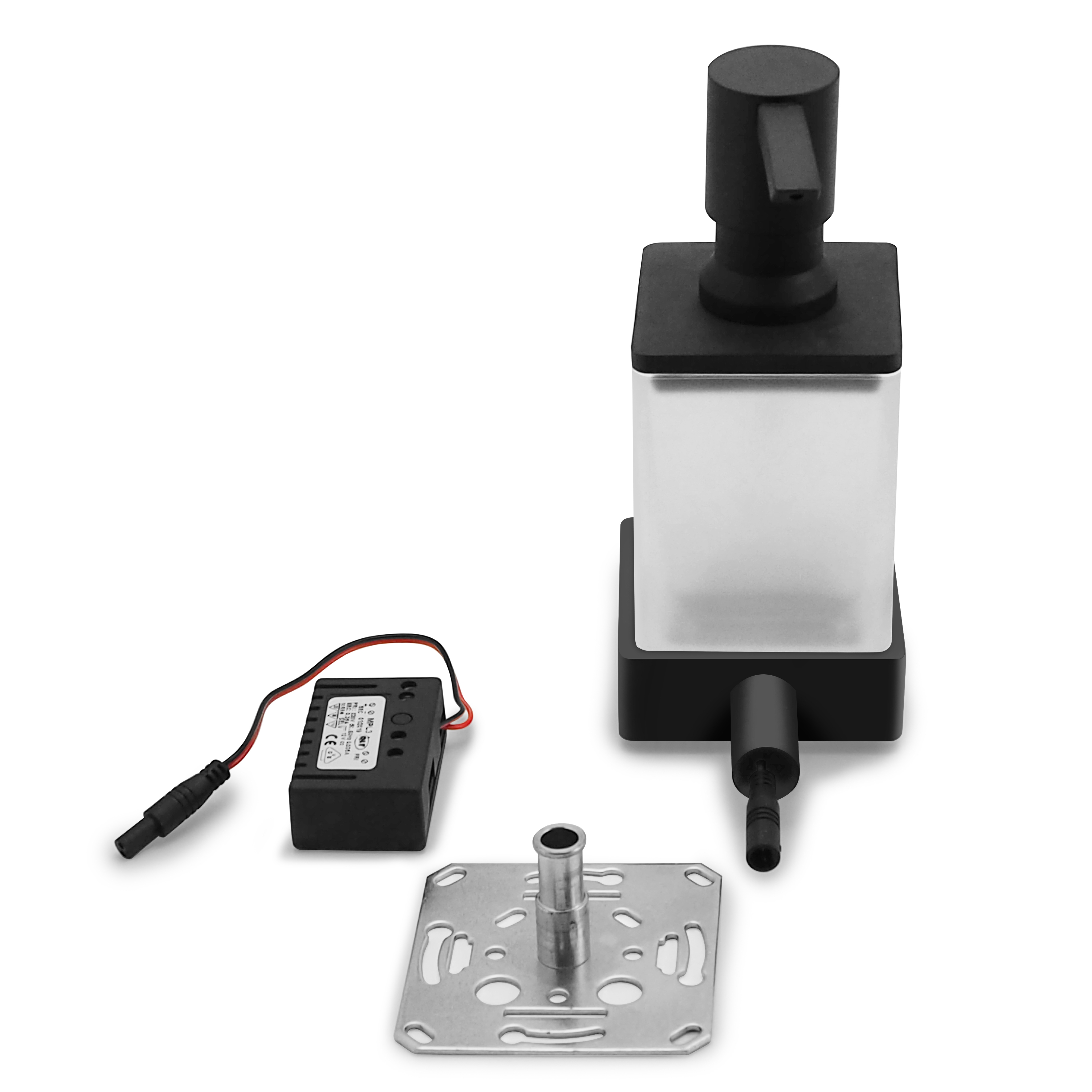 qles HLB0403 Badhalter Lotionspender, für Merten System-M, Glas satiniert, beleuchtet/LED/warmweiß (3000k), Schwarz matt, IP44