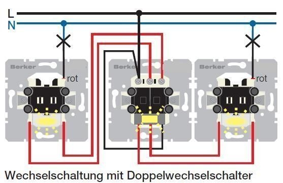 Berker 300840 Doppel-Wechselschalter Aufputz mit getrennten Eingangsklemmen, Aufputz, weiß glänzend