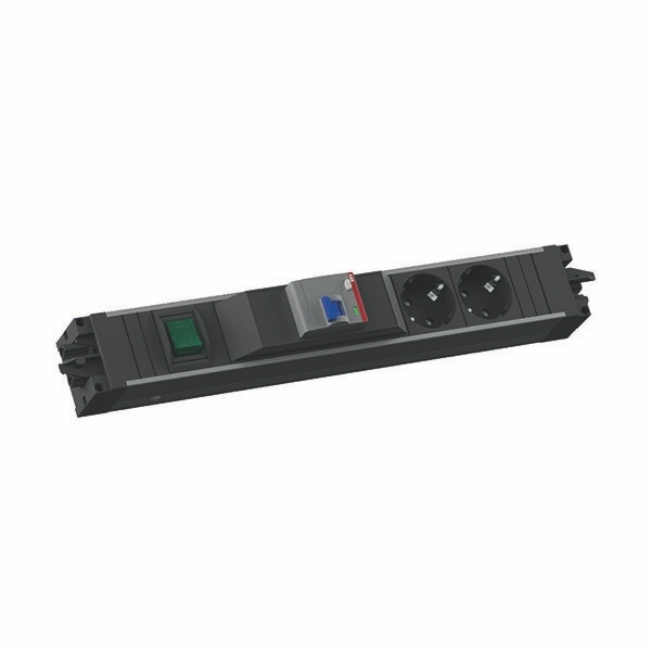 Bachmann 906.18822 Modulare Steckdosenleiste STEP ALU, 2x Schutzkontaktsteckdose, 1x Fehlerstromschutz, 1x Schalter, GST18, aluminium/schwarz