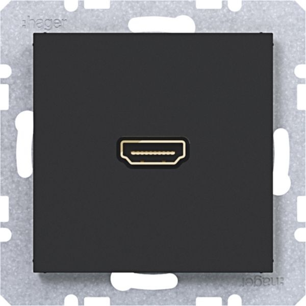 Hager WAF4380BM High Definition Steckdose HDMI mit 90° Steckanschluss, A.x/C.x, nachtschwarz matt
