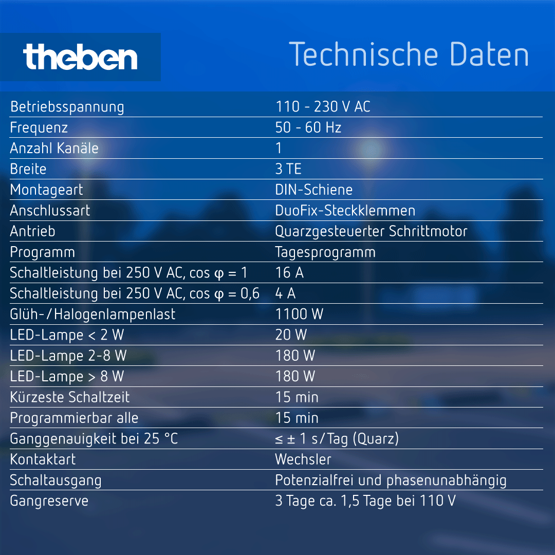 Datenblatt der Theben SUL 181 d – Analoge Zeitschaltuhr, Tagesprogramm, 1 Kanal Datenblatt Theben SUL 181 d – Analoge Zeitschaltuhr, 1 Kanal, Tagesprogramm, technische Details