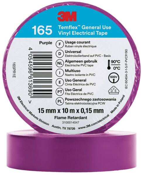 3M 7100184729 Temflex Vinyl-Isolierband 165, 15 mm x 10 m, violett