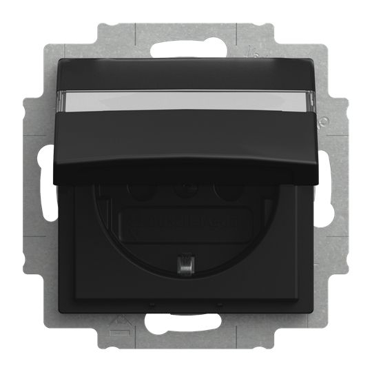 Busch-Jaeger 20 EUKNB-915 Schutzkontaktsteckdose Safety+, mit Klappdeckel und Beschriftungsfeld, Busch-balance SI, schwarz matt